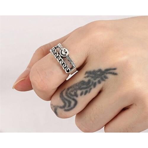2021 New Smile Rings for Women Silver Color Chunky Twisted Chain Geometric Vintage Smile Women‘s Ring Fashion Jewelry Wholesale