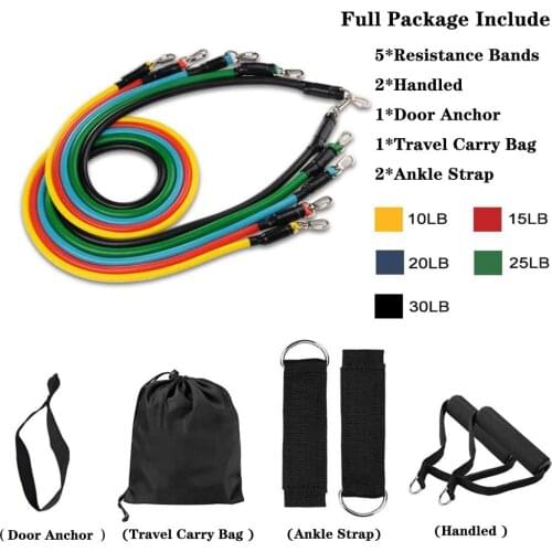 New 11pcs Portable Exercise Resistance Band Set Exercise Stretch Fitness Home Set