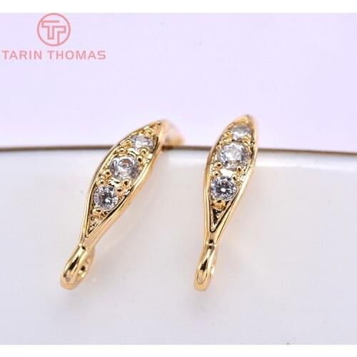 6PCS 13x13MM 24K Gold Color Brass with Zircon Earrings Hooks High Quality Diy Jewelry Findings Accessories