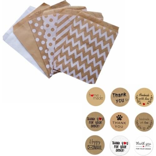 25pcs/lot Kraft Paper Bags Gift Bag Pouch Treat Candy Bag Chevron Polka Dot Bags for Birthday Wedding Party Eid Mubarak Decor