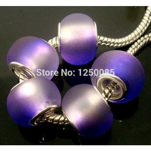 50Pcs Purple Fashion tow-Tone Matting European Lampwork Glass Beads Fit European Bracelet & Necklace LGB267-2