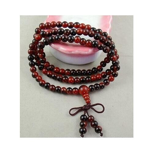 6mm Tibetan Buddhism 108 Black Red Prayer Bead Mala Necklace