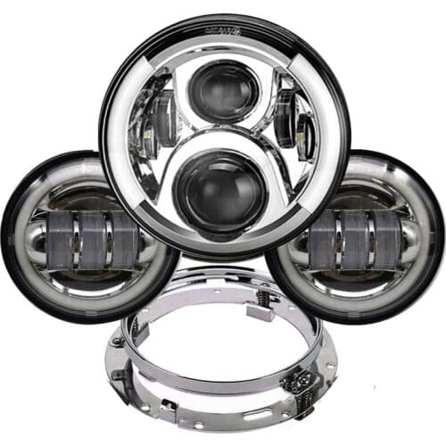 7inch LED Headlight white DRL, 4.5inch Halo Fog Lights 7'' Adapter Ring for Harley Touring Electra Glide Road King Street Glide