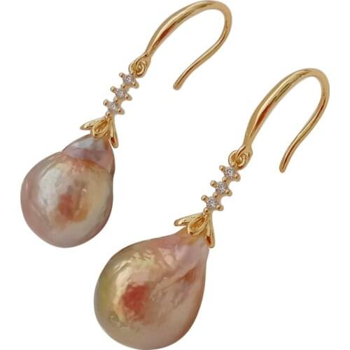 Free shipping,100% nature freshwater pearl earring with nice hook -AAA kasumi baroque Pearl,12-13 mm big baroque pearl earring