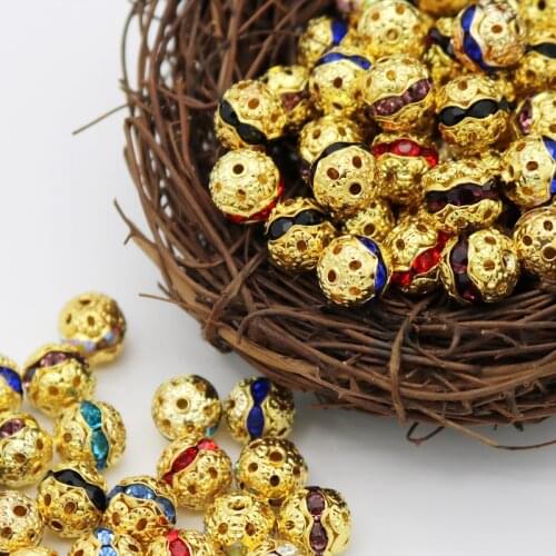 Free Shipping Wholesale 100pcs Metal Beads 8mm New Design Beads Crystal Clear Rhinestone Silver Plated Spacer Charm Beads