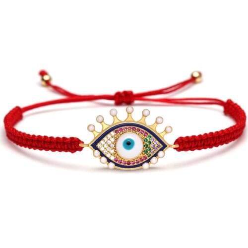 AAA Cubic Zirconia Evil Eye Charm Bracelet Girl Femme Red String Greek Eye Blue Purple Pink Thread Square Knot Jewelry Present