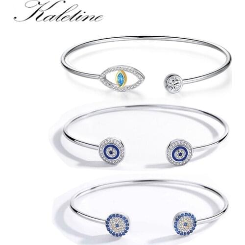 Kaletine Luck Evil Eye 925 Sterling Silver Bracelets Bangles Blue Hamsa Hand Blue Eye Zircon Fine Jewelry Women Accessories Gift