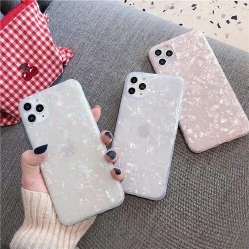 For iPhone X 10 11 Pro XR XS Max 8 7 6 6s Plus SE 2020 Glitter Shell Pattern Bling Clear Soft Silicone TPU Phone Case Cover Capa