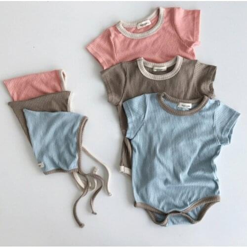 Newborn Baby Boy Girl Cotton Bodysuit Solid Ribbed Jumpsuit+ Hat Infant Playsuit Baby Clothes Set Sunsuit 0-24M