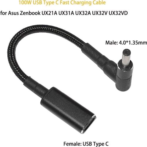 100W PD Fast Charging Cable Cord Usb Type C to 4.0x1.35mm Plug Adapter for Asus Zenbook UX21A UX31A UX32A UX32V UX32VD