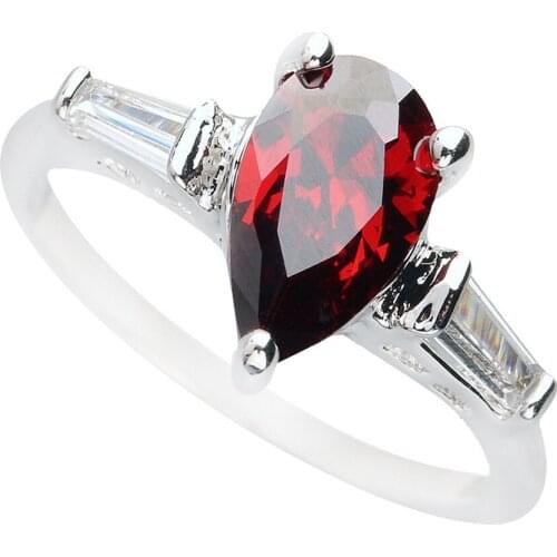 Pear Red Garnet 6*9mm Semi-precious Stone Sterling Silver AiMolies Ring Q0008R01
