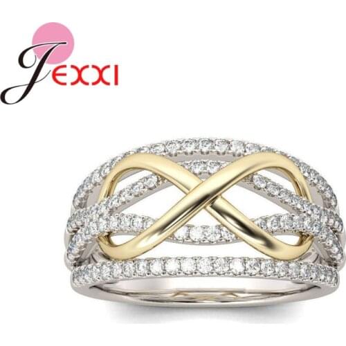 Luxury Exquisite Cubic Zirconia Multiple Sizes 925 Sterling Silver Rings Gold Figure 8 Statement For Women Grandeur Jewelry