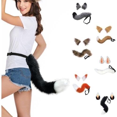 Plush Fox Cat Tail and Ears Clips Set Bell Neck Collar Cosplay Party Anime Accessories Halloween Party Role Playing Suits