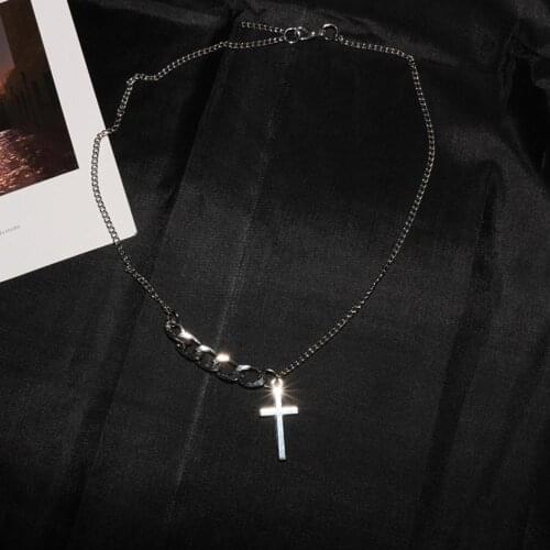 Fashion Vintage Antique Silver Color Cross Short Necklace Sweater Chain For men woman Alloy Harajuku streetwear jewelry