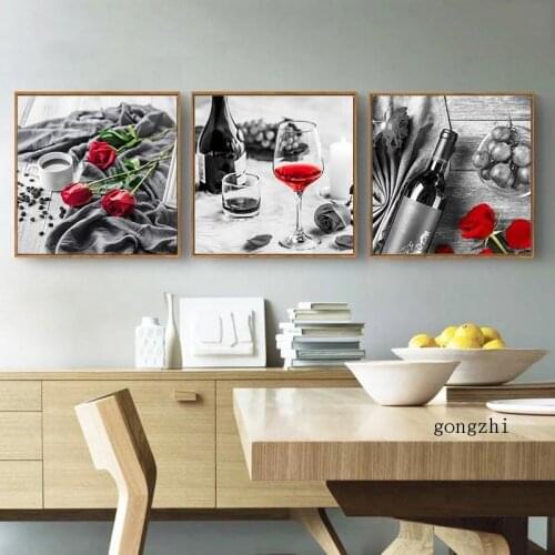 Red Wine Cup Rose Nordic Photography Poster Minimalist Canvas Painting and Prints Wall Art Picture Restaurant Living Room Decor