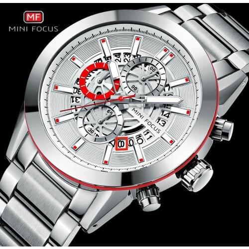 MINIFOCUS Luxury Business Quartz Watches Men Multifunctional Watch for Men Stainless Steel Band 3 Subdial Sport Male Clock