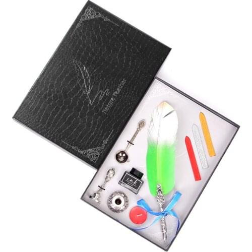 European Feather Pen Set Plus Fire Paint Wax Retro Texture Copper Pen Holder Is Simple For Sending Friends And Relatives