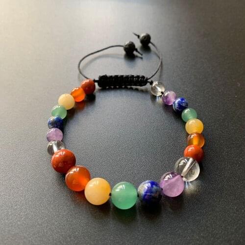 Natural Stone 7 Chakra Healing Crystals Yoga Beads Ball Handmade Adjustable Black Cord Blacelet Reiki Decoration 1pc Dropship