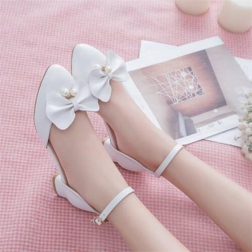New Girls Leather Shoes White Princess Moccasins Children Dress High Heels Baby Student School Performance Comfortable Kids 04