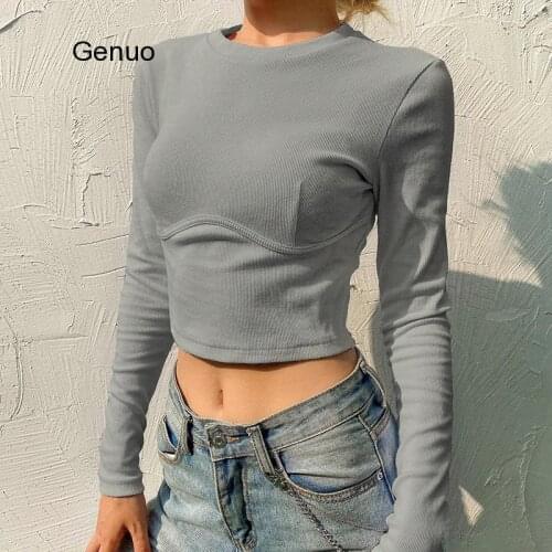 Soild Female Tshirt Knit Long Sleeve White Wild t Shirt Casual Fashion Tee Club Simple Women Tops Outfits