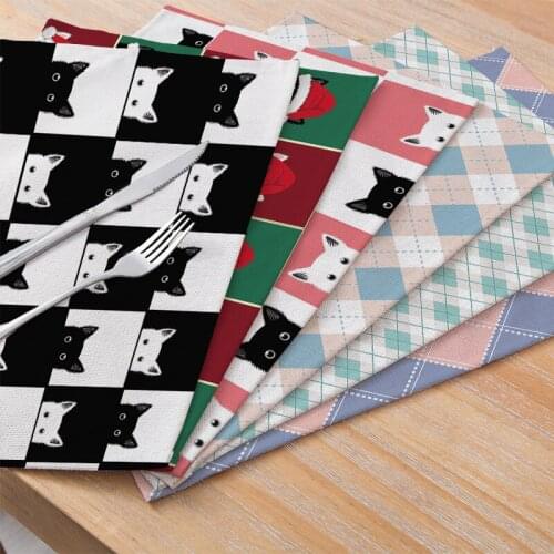 Placemats Polyester Linen Tableware Mat Cut Plaid Printed for Kitchen Table Modern Pad Coaster Waterproof Home Decor 30*40cm/pc
