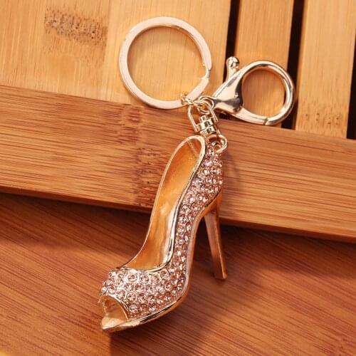 Fashion Crystal High Heel Rhinestone Keychain Shoe Charm Handbag Car Keys Holder Pendant Keyring Jewelry Wholesale