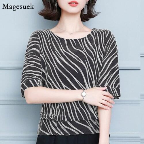 Striped Summer Tops Blouses Women Casual O-Neck Short Sleeve Blouse Women 2021 Plus Size Loose Office Shirts Female Blusas 10365