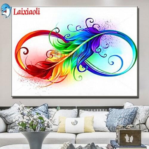 Rainbow Feather 5D DIY Diamond Painting abstract Picture of Rhinestone Full Drill Cross Stitch color feather Home Decoration art