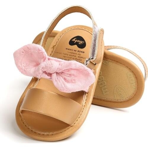 2020 Summer Baby Bow Sandals Newborn Infant Girls First Walker Shoes PU Leather toddler Soft Sole Crib Shoes 0-18M