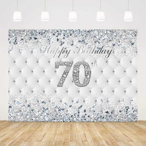 Sliver glitter birthday backdrop happy 70th birthday party diamons headboard seventy birthday decoration photocall personalized