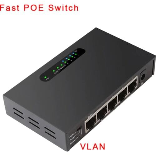 4Port 10/100M PoE+1Port Uplink Ethernet Switch 48V VLAN LAN POE Switch RJ45 IEEE 802.3af Network Switch for CCTV Camera PC 250M