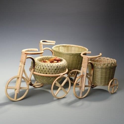 TT Special Creative Bamboo Basket Mini Tricycle Bamboo Basket Trolley Fruit Basket Storage Basket Decoration