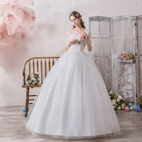 Wedding Dress O-Neck Embroidery Half Sleeves Backless Luxurious Lace Up New Floor-Length Plus Size Wedding Gowns For Women G104