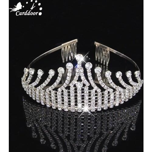 Carddoor Princess Crystal Crown Headdress Girl Headdress Silver Plated Gold Crystal Flower Wedding Bridal Gift Hair Jewelry