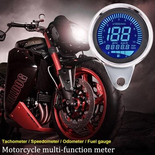 Universal Digital Motorcycle LCD Screen Speedometer 7 Color Odometer Tachometer Fuel Gauge for 1-4 Cylinders Backlight