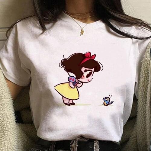 Women Harajuku Aesthetic Tshirt Female Snow White and Bird Print Short Sleeve Girls Clothing Fashion Disney Princess T-shirts