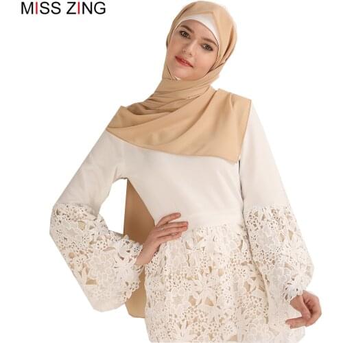 Zing Fashion Muslim Women Top Hollow Floral Shirt Classic Modest French Blouse Inner Muslim Tops Islamic Prayer Clothing Spring