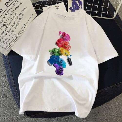 2020 Summer Women T-shirt Seven color nail pol Printed Tshirts Casual Tops Tee Harajuku 90s Vintage White tshirt Female Clothing