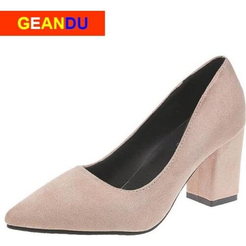 2020 Plus Size 33-42Autumn Women Pumps Sexy buckles High Heels Shoes Fashion Pointed Toe Wedding Party Square Heel String Bead