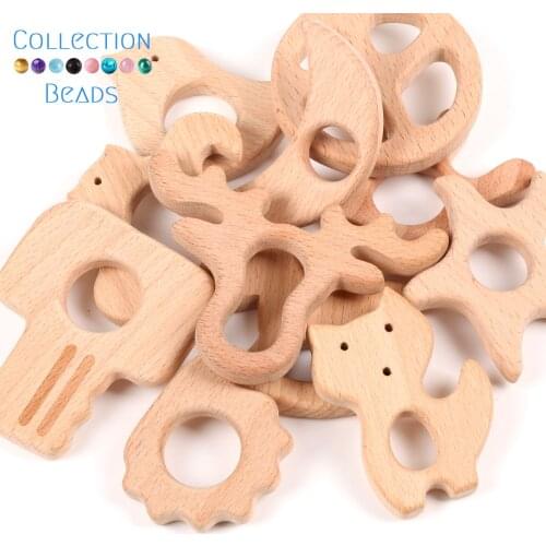 1/3/10Pcs Wooden Baby Teething Animal Heart Star Car Steamship Shaped Safe Bite Wood Teether Baby Toys Diy Accessories
