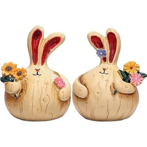 1 Pair Rabbit Sturdy Resin Ornament Powder Handicraft Durable Study Room Festival Props Personalized Resin Statues Craft