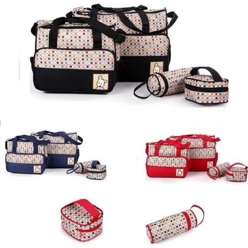 5Pcs/Set Fashion Diaper Bag Large Capacity Handbag Nappy Changing Pad for Baby Care with 4 Colors