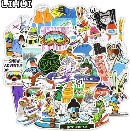 50 PCS Winter Skiing Adventure Sticker Toys for Kids Cute Cool Anime Stickers for Laptop Phone Skis Snowboard Car Fridge Luggage
