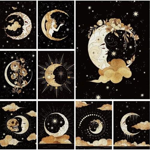 5D DIY Full Diamond Painting Golden Moon Picture Rhinestone Three-dimensional Cross Stitch Home Decoration Can Be Customized