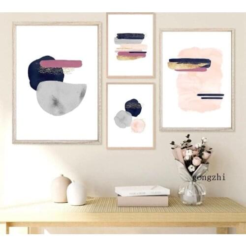 Watercolor Blush Pink Blue Abstract Nordic Poster Geometric Color Block Canvas Painting Prints Wall Art Pictures Bedroom Decor