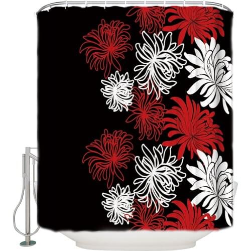 White Red Daisy Bath Shower Curtains Mildew-resistant Bathroom Decor Sets