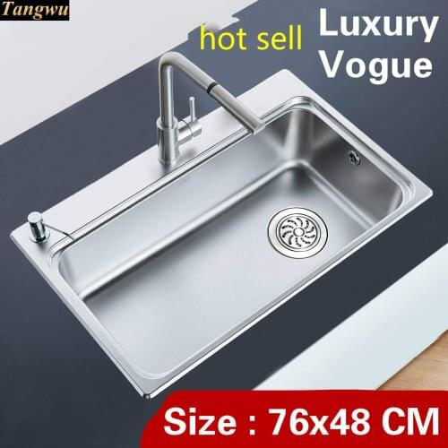 Free shipping Apartment high quality wash vegetables kitchen single trough sink 304 stainless steel big hot sell 76x48 CM