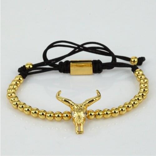 Gold Ox Head Charm Braiding Macrame Bracelet Jewelry Ox Head Handmade Bracelet Men Women Braided Rope Bracelets ZSB-201