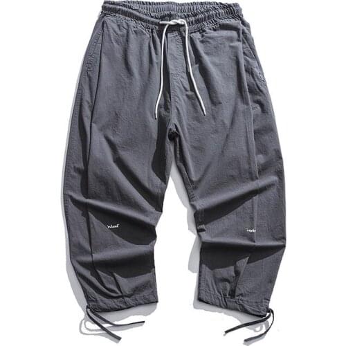 FORN32020 summer pants mens solid color all-match loose thin cropped overalls mens fashionable