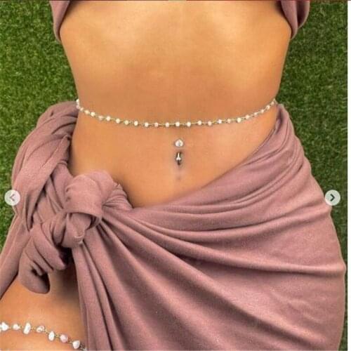 Fashion Simple Imitation Pearl Beaded Bikini Waist Chain Summer Beach Party Body Jewelry For Women Classic Trendy Belly Chain